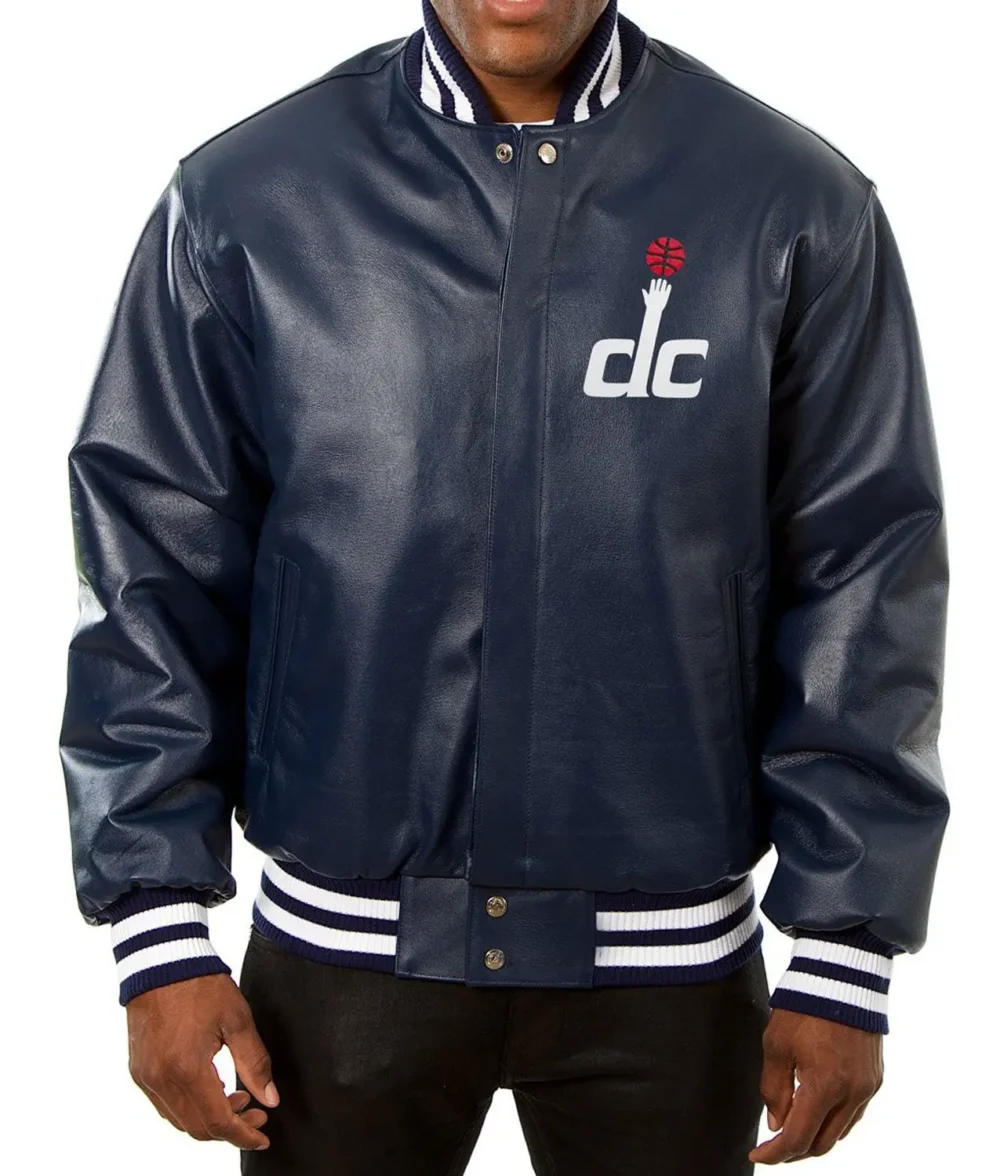 Washington Wizards Navy Blue Leather Varsity Jacket