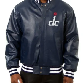 Washington Wizards Navy Blue Leather Varsity Jacket