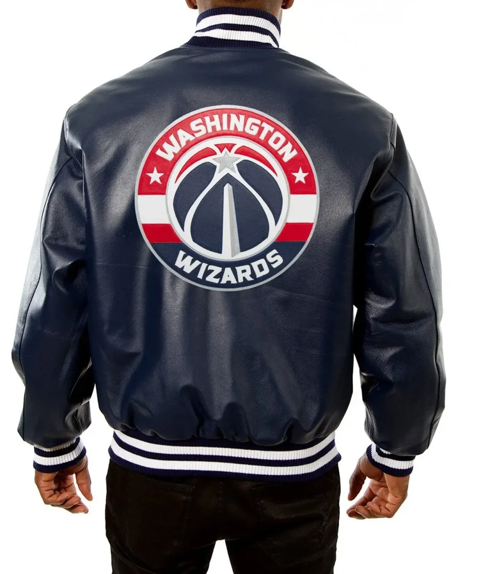 Washington Wizards Navy Blue Leather Varsity Jacket