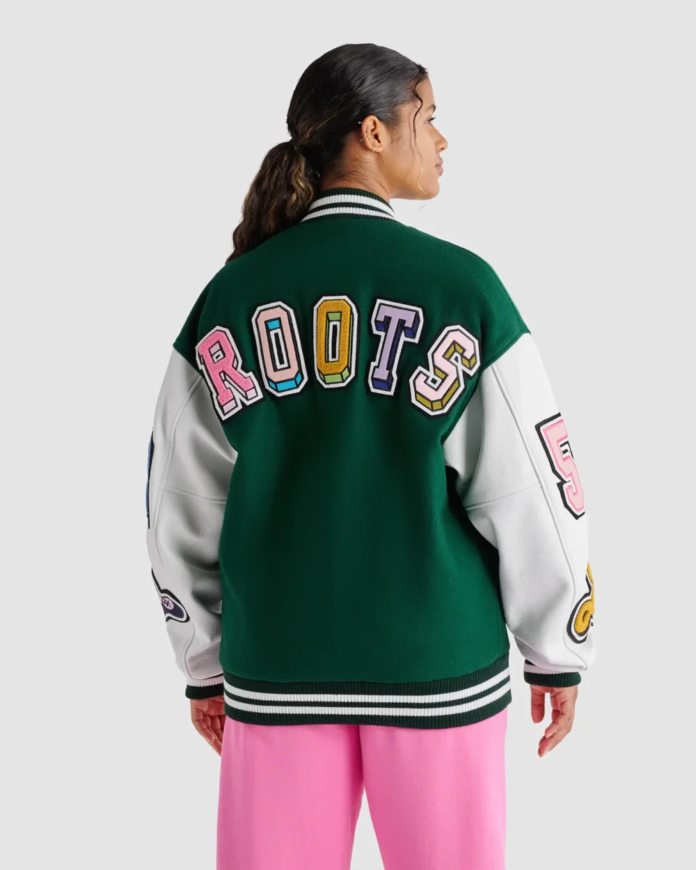 X Roots Green/White Wool & Leather Varsity Jacket