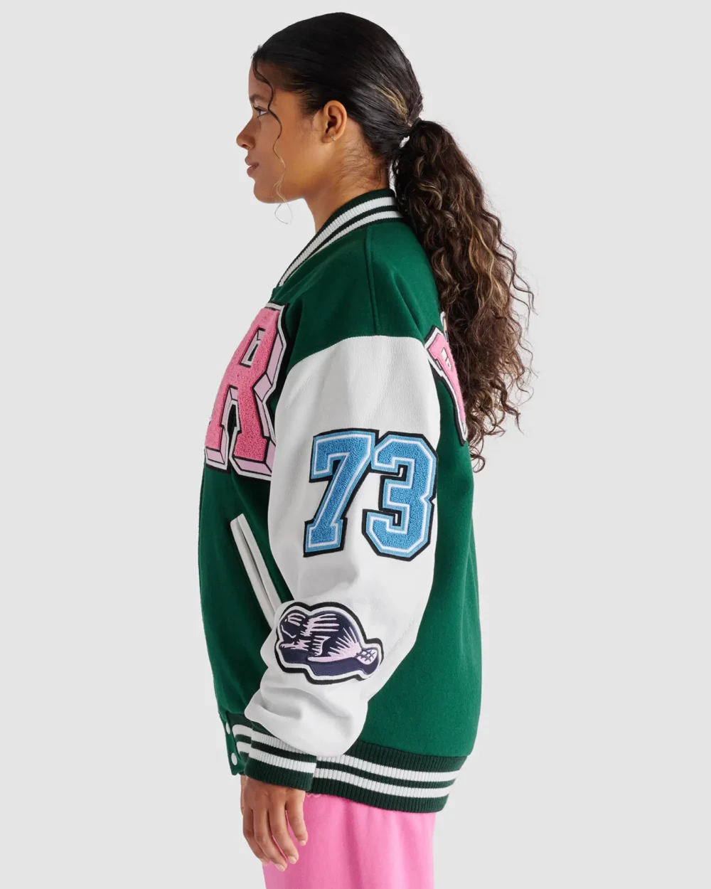 X Roots Green/White Wool & Leather Varsity Jacket