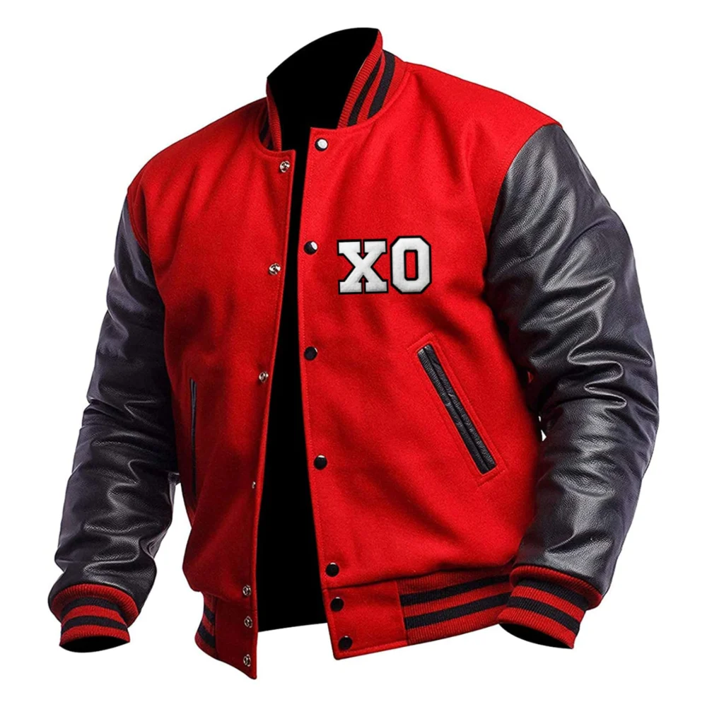 XO Casual Baseball Red/Black Wool & Leather Varsity Jacket