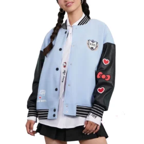 XO Hello Kitty Sky Blue & Black Varsity Jacket