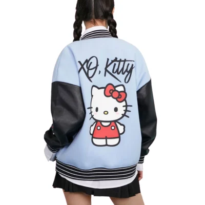 XO Hello Kitty Sky Blue & Black Varsity Jacket