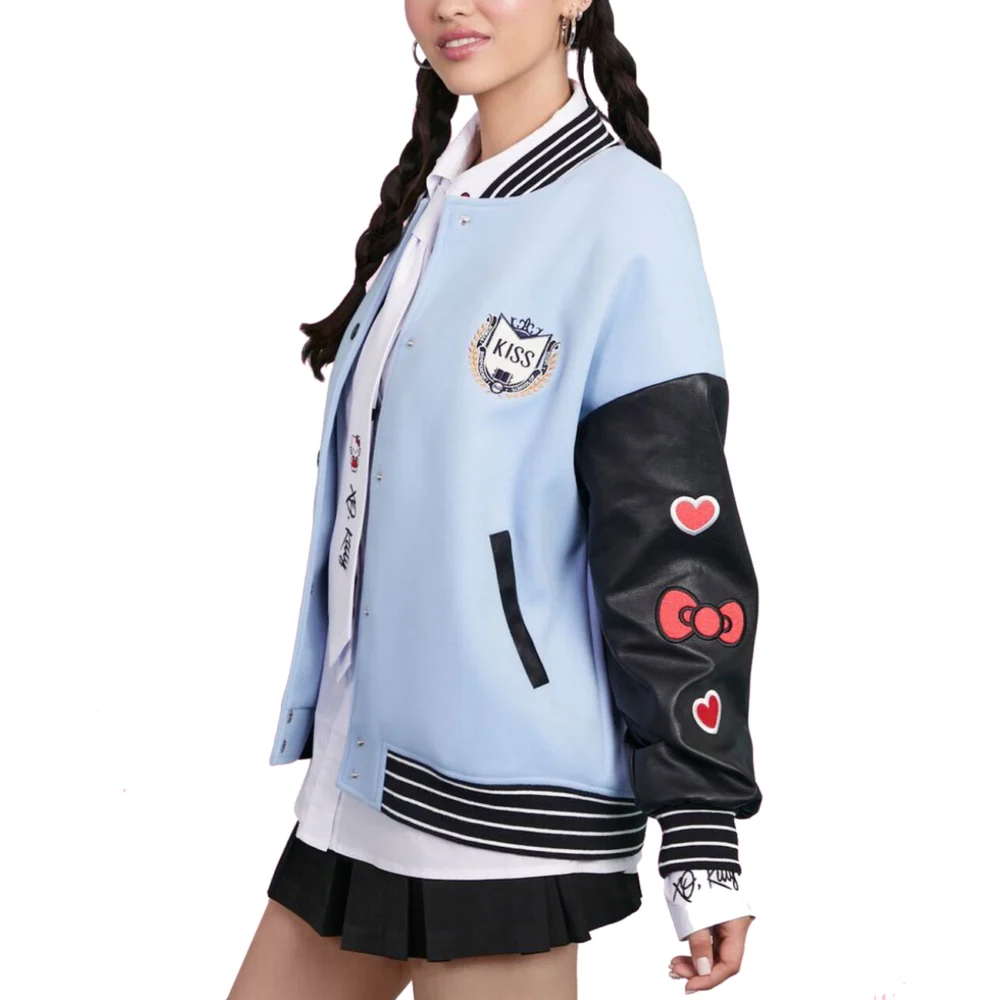 XO Hello Kitty Sky Blue & Black Varsity Jacket