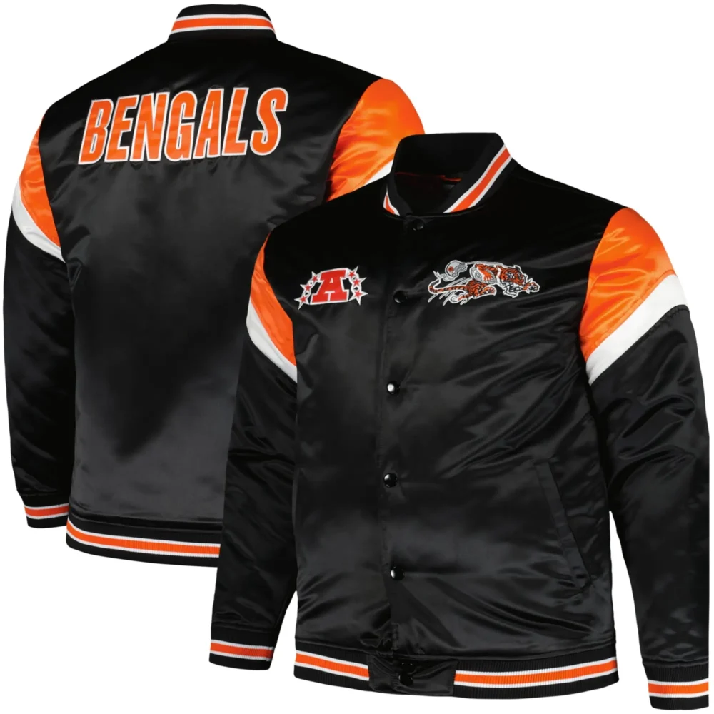 Cincinnati Bengals Big & Tall Satin Black Varsity Jacket