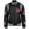 Cincinnati Bengals Jeff Hamilton Black Leather Varsity Jacket