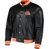 Cleveland Browns The Wild Collective Black Leather Varsity Jacket