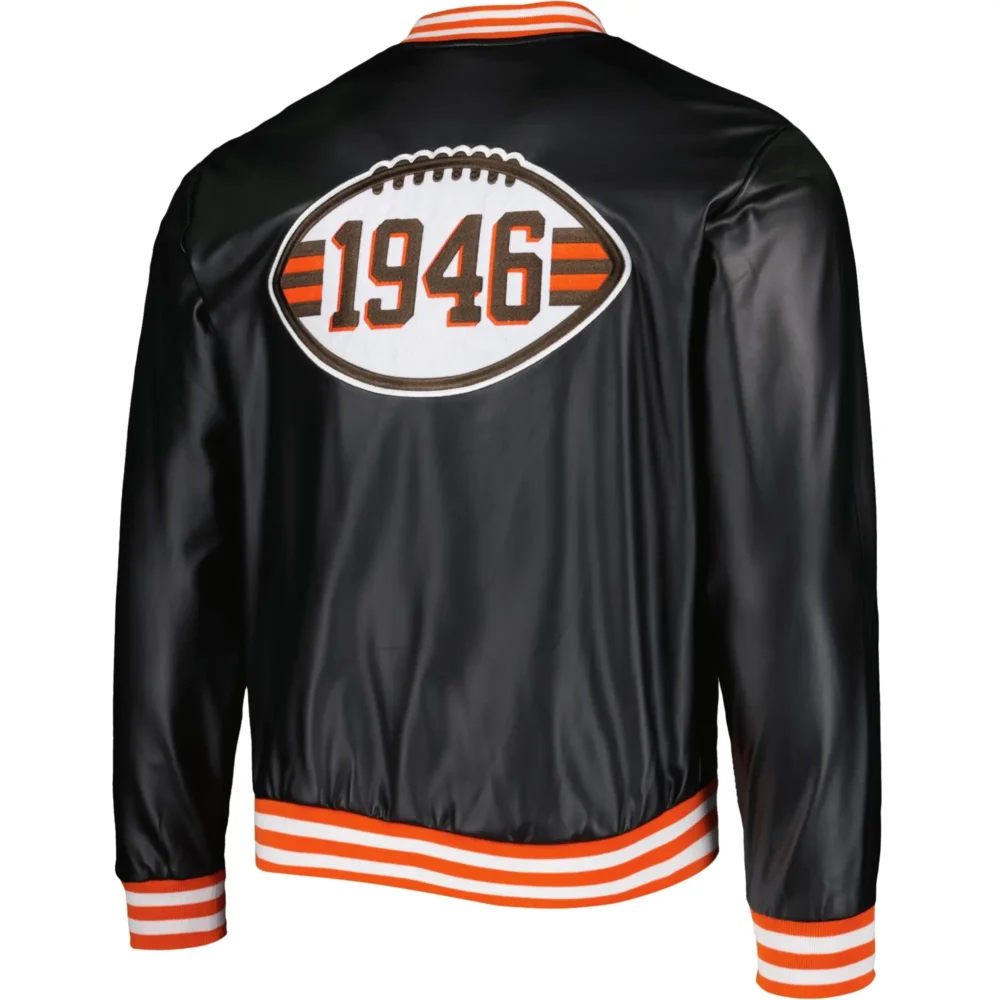 Cleveland Browns The Wild Collective Black Leather Varsity Jacket