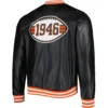 Cleveland Browns The Wild Collective Black Leather Varsity Jacket