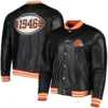 Cleveland Browns The Wild Collective Black Leather Varsity Jacket