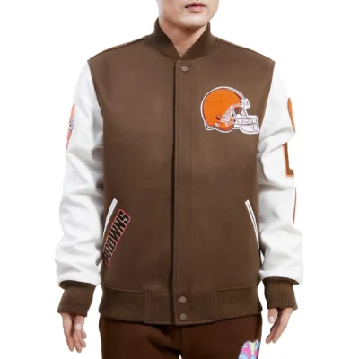 Cleveland Browns Wool & Leather Varsity Jacket Brown & White