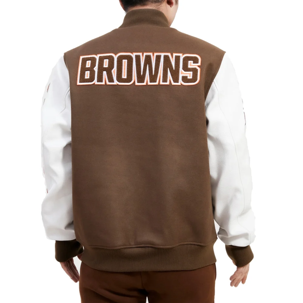 Cleveland Browns Wool & Leather Varsity Jacket Brown & White