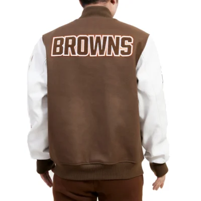 Cleveland Browns Wool & Leather Varsity Jacket Brown & White