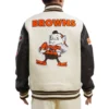 Cleveland Browns Wool & Leather Varsity Jacket Cream & Black