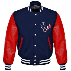 Houston Texans Button Closure Wool & Leather Varsity Jacket