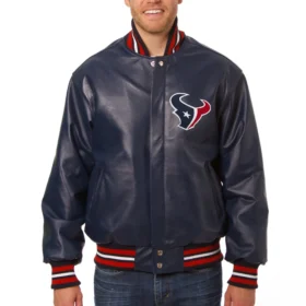 Houston Texans Classic Rib Leather Varsity Jacket